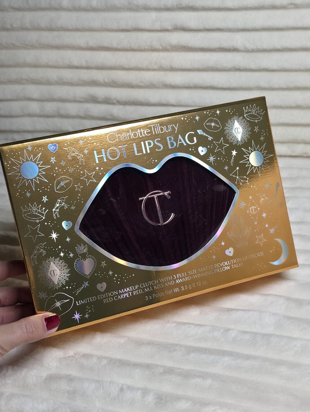 New Charlotte Tilbury Hot Lips Makeup Bag & Lip Kit, Holiday Set, Pillow Talk